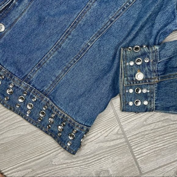 Don’t mess with Texas denim blue Jean jacket hem rhinestone detail cotton large - Picture 5 of 5